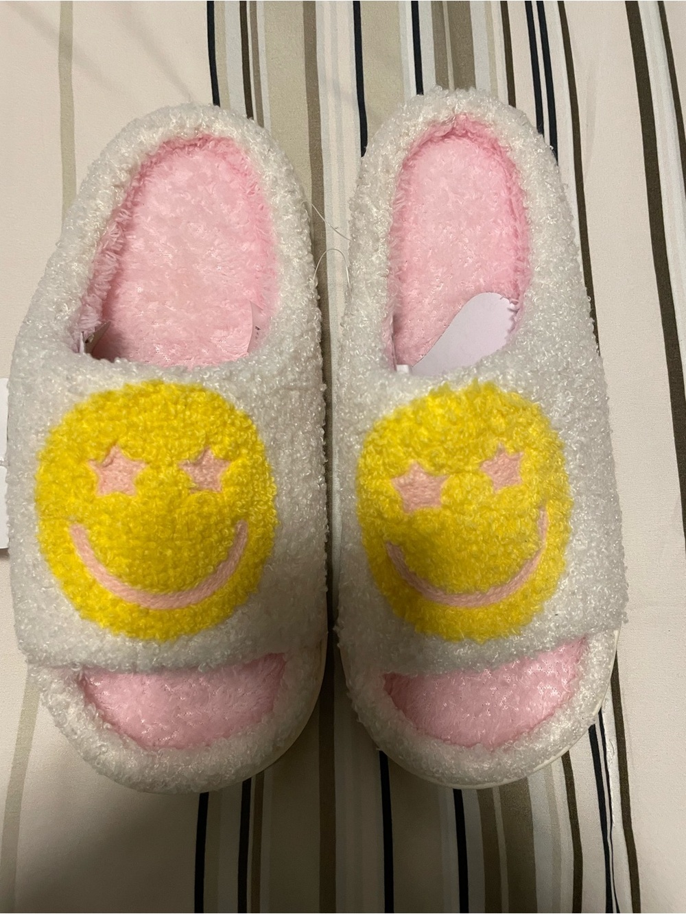 Brand new size s 5-6 White pink and Yellow Smiley Face Slippers